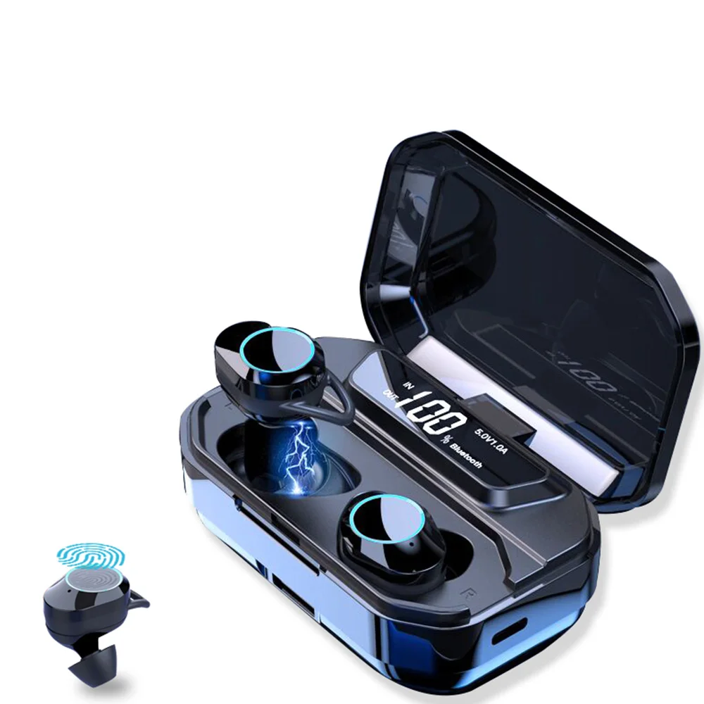 G02 TWS 5.0 Bluetooth Earphone 9D Stereo Wireless Earphones Twin IPX7 Waterproof Earphones 3300mAh LED Smart Power Bank