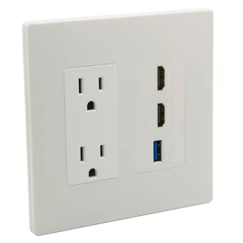 

New Design 2 Gang No Screw Decorative Style Electric Power HDMI F RG6 CAT6 RJ45 CAT3 RJ11 USB 3.0 Female To Female Wall Plate