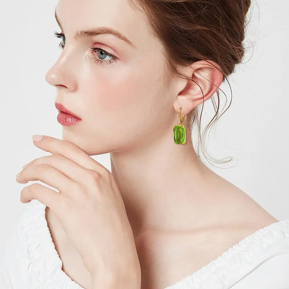 Orovi Pendientes Mujer Plata 925 Chapados Oro De 18 Quilates Con Piedras Preciosas Esmeraldas Verdes, Piercing Para Oreja, Dorados 4.5X4.5mm, Joyería Hipoalergénica Para Mujer