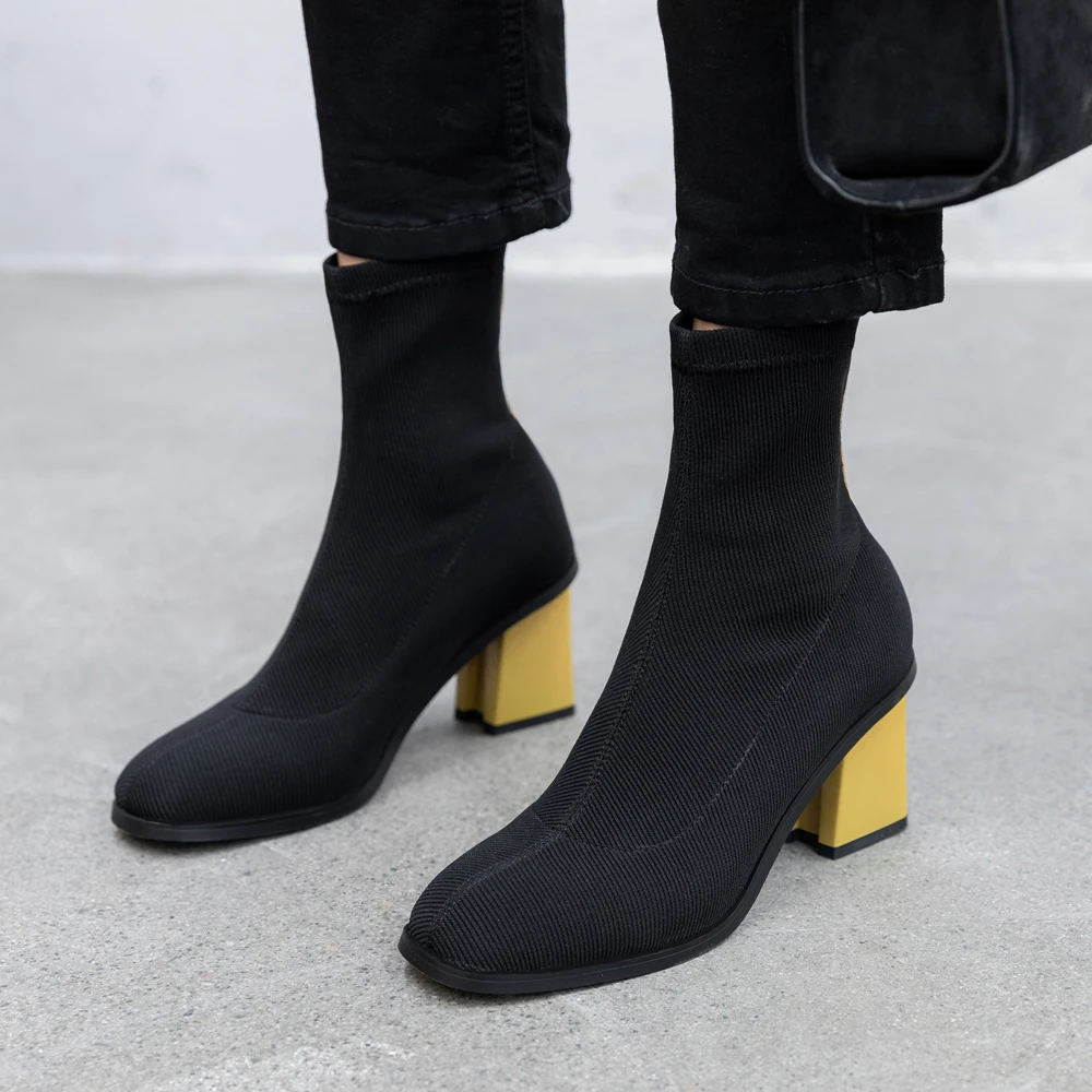 

Plus Size 34-43 Fashion Mixed Colors Ankle Boots Footwear Slim Stretch Women Boots Riding Feminine Shoes High Heels Sock Booties