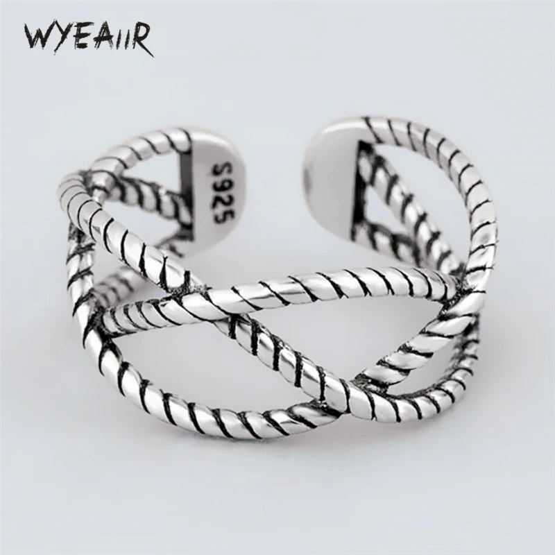 WYEAIIR 925 Sterling Silver Vintage Weave Twist Rope Resizable Multilayer Cross Female Opening Rings | Украшения и аксессуары
