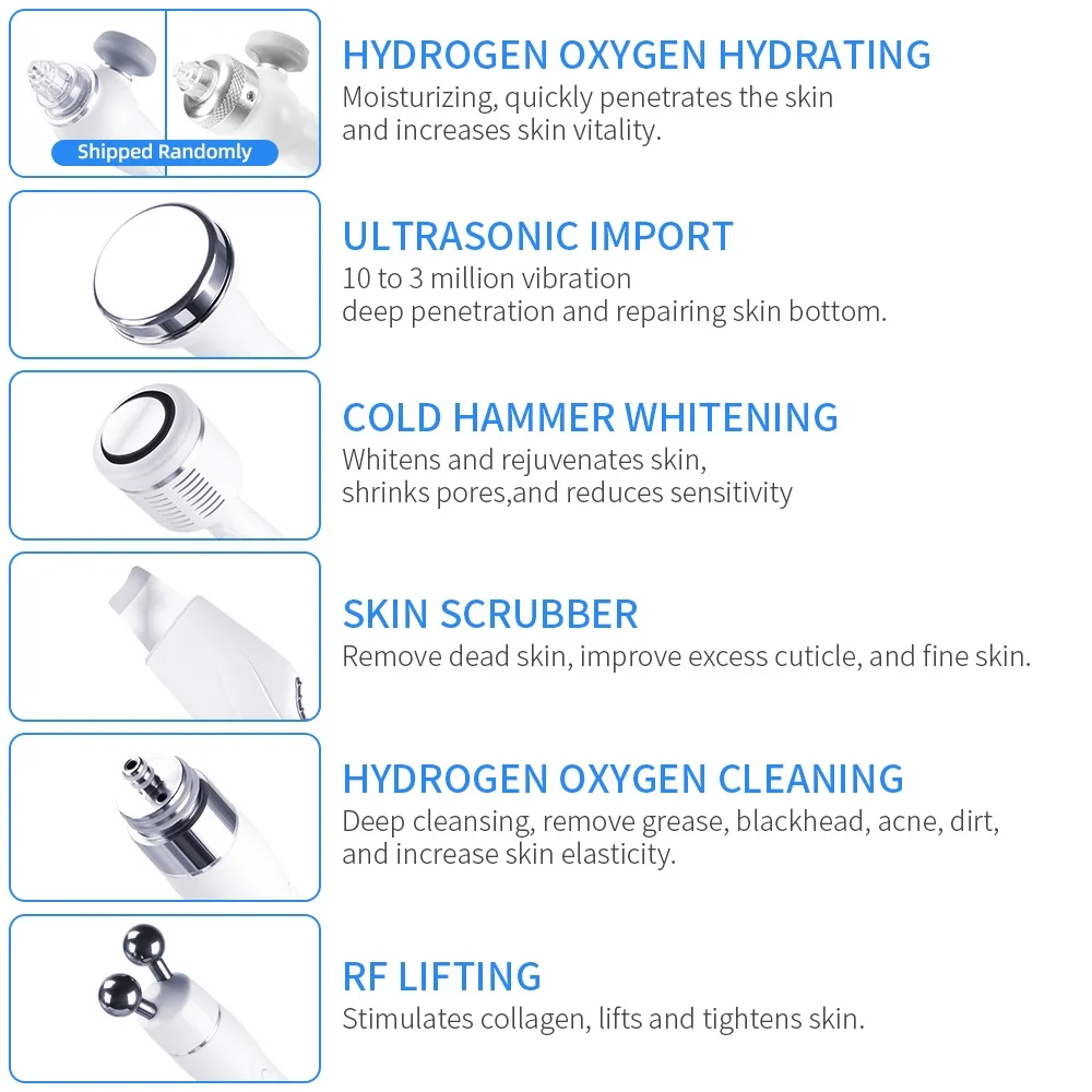US $150.99 6IN1 MultiFunction Small Bubbles Facial Deep Clean Machine SPA Beauty Salon RF Ultrasonic Massager Hydrogen Oxygen Water Jet