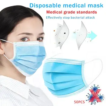 

50Pcs Disposable 3-Ply Anti-Dust Antibacterial Earloop Protective Face Masks
