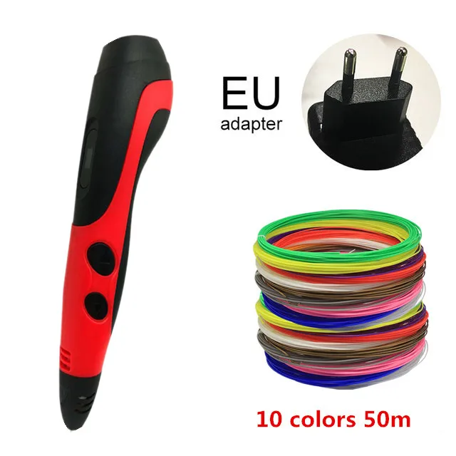3D Ручка, светодиодный экран, сделай сам, 3D ручка для печати, 120 м ABS/PLA нити, креативная игрушка, подарок для детей, дизайнерский рисунок - Цвет: EU Red 50m