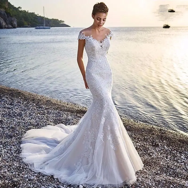 Vestido de noiva уникальное кружевное пляжное Бохо свадебное платье с жемчугом на