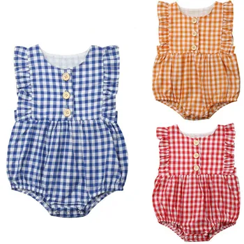 

0-24M Newborn Infant Baby Girl Ruffle Plaid Romper Sleeveless Jumpsuit One Piece Outfits Sunsuit Toddler Girl Summer Clothes