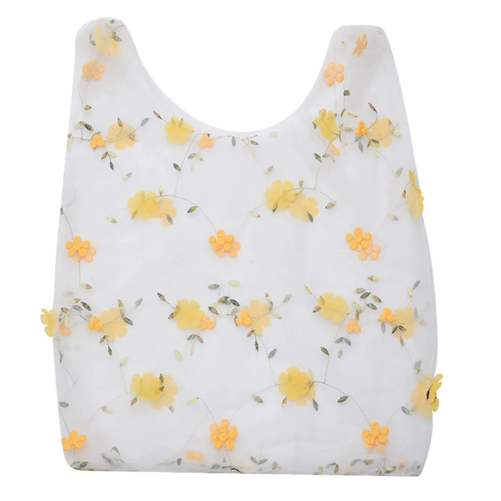 2020 Casual Tote Flower Embroidery Handbags for Women Transparent Mesh Shopper Bag Lady Hand Bags Bolsos Mujer Sac A Main Femme