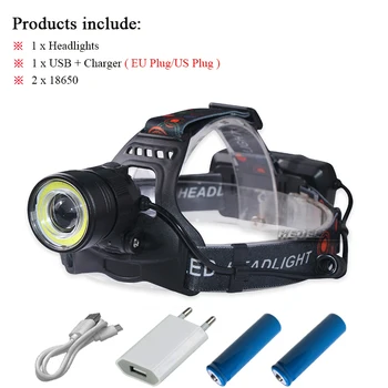 

dual light source COB headlamp zoom Hard Light USB headlight camping hunting head lamp 18650 waterproof head torch lampa czolowa