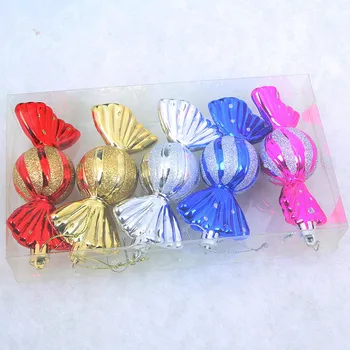 

Christmas Decorations 5-Pack Mixed Color Gold Powder Plastic Candy Pendant 10cm Christmas Tree Pendant Festival party decoration
