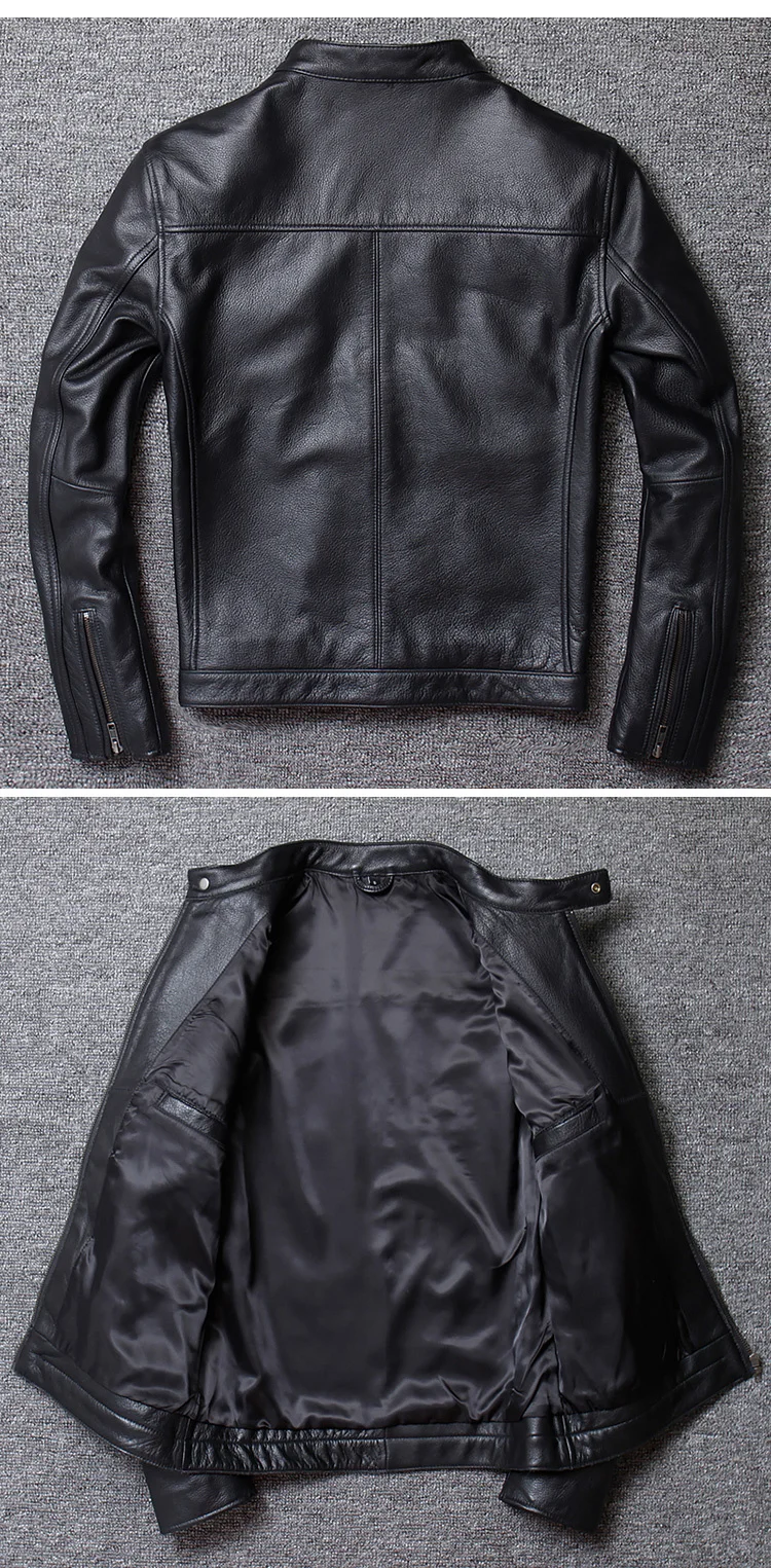 genuine leather coats & jackets with hood Spring 2022 Autumn Real Leather Jacket Men Vintage Casual Clothes Streetwear Genuine Cow Leather Coat Men's Leather Jacket B268 big & tall genuine leather coats & jackets