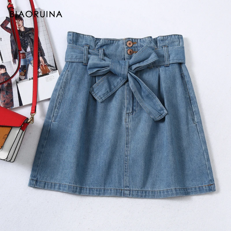 denim skirt with bow