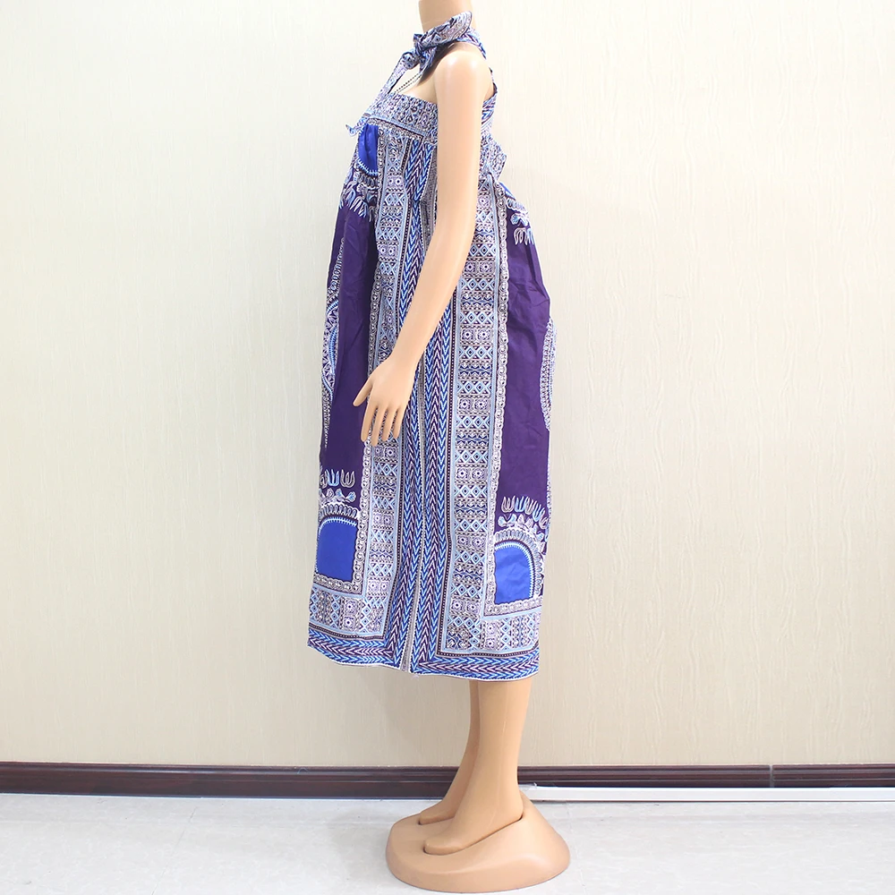 Фиолетовая хлопковая Вощеная Женская юбка с эластичным поясом и карманом, традиционная Дашики, африканская длинная юбка с принтом
