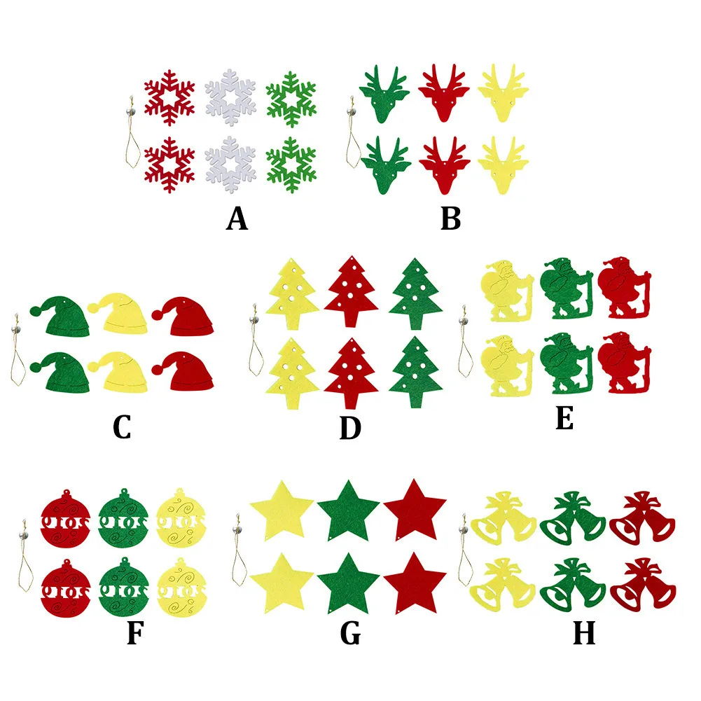 

6Pcs Christmas Felt Pendant Decoration Snowflake Five-Pointed Star Bell Santa Claus Shaped Pendant Ornament Christmas Decoration