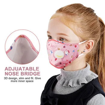 

4 Layer Lovely Kids Mask With 10 Filters, Reusable Breathable Face Mask with Valves Cartoon Warm