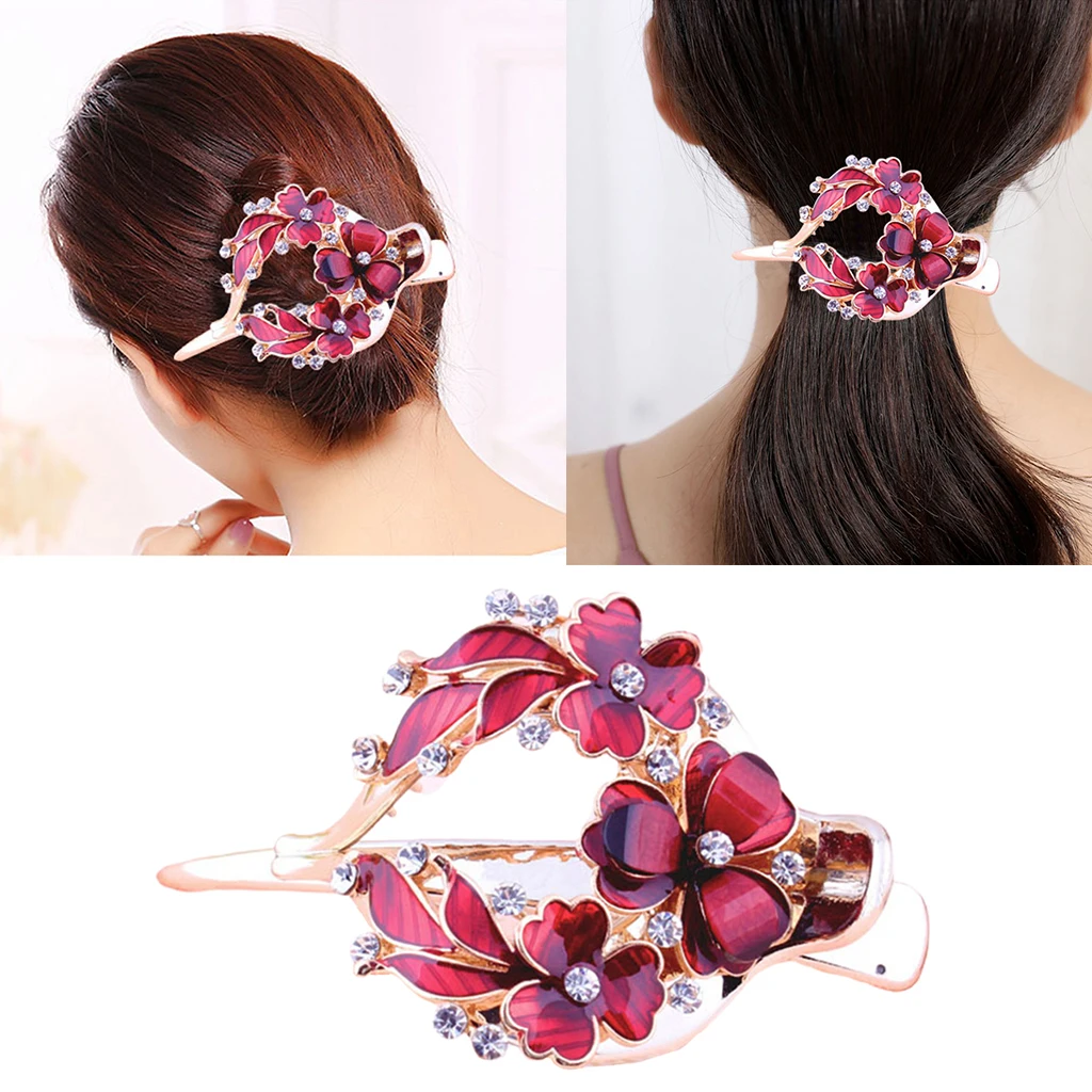 Lady Floral Hair Clip Zircon Casual Thick Hair Pin Clamp Crab Barrette Updo Tool Women Rhinestones Small Flower Hair clips