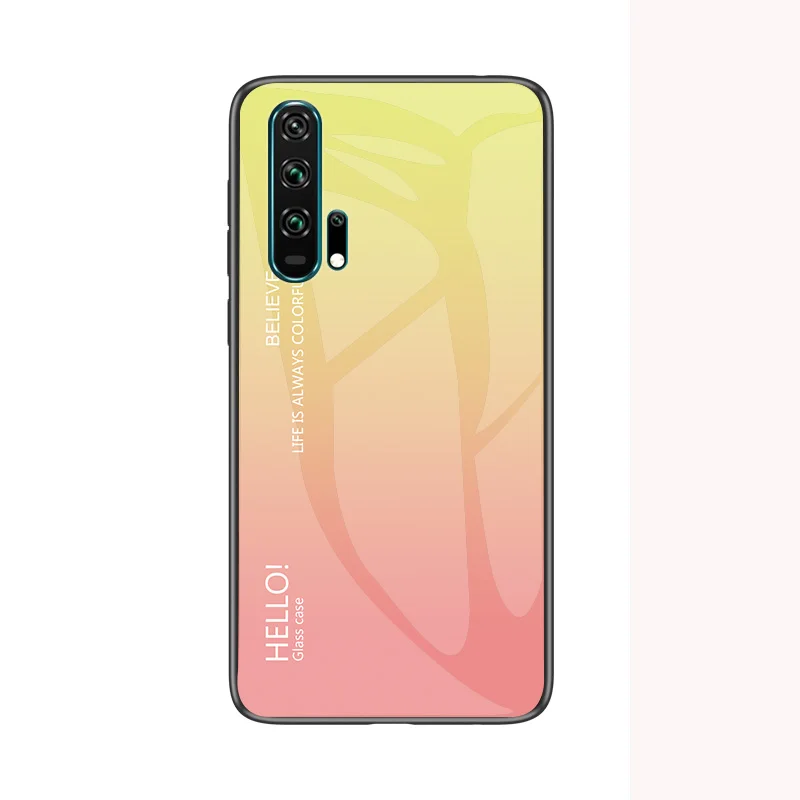 Цвет: желтый Чехол Honor 20Pro для huawei Honor 20 Pro, градиентный чехол из закаленного стекла, противоударный чехол для huawei Honor 20 s, русская версия, Shel - Цвет: Цвет: желтый