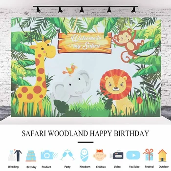 

Jungle Safari Party Photo Backdrop Animals Forest Photography Background Happy Birthday Theme Party Decoration