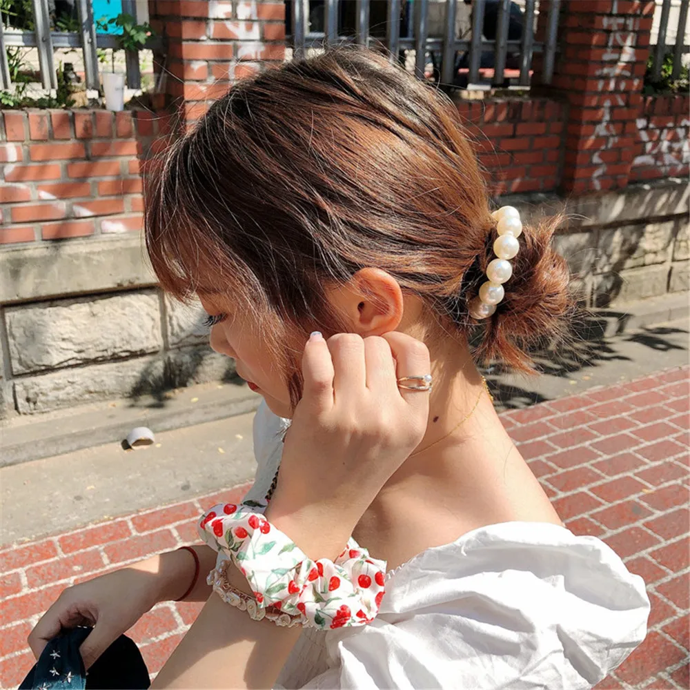 Hair Clips Hair Accessories Woman Big Pearl Hair Ties Fashion Korean Style Hairclips Hairband Scrunchies Girls Ponytail Holders Rubber Band Hair Accessories