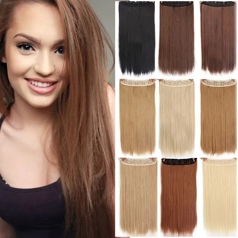 5 Clip In Hair Extension One Piece Long Straight Women Clip On Hair Pieces Synthetic Ombre Clip In Extensions Heat Resistant