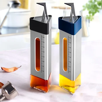 

Glass Oil Dispenser Lecythus Stainless Steel Triangle Kitchen Cooking Soy Sauce Vinegar Storage Bottle 260ml