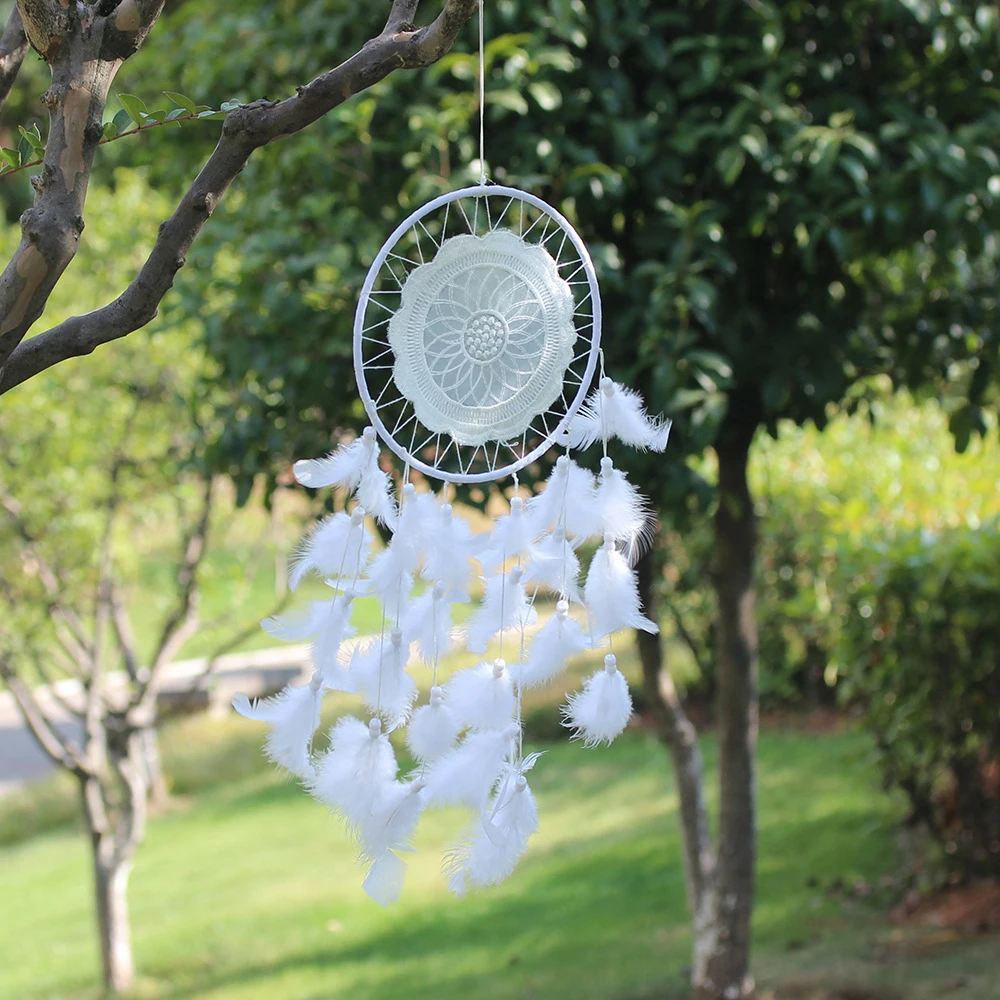 Белое перо макраме Ловец снов настенный домашний Декор Ретро Кружева ветер