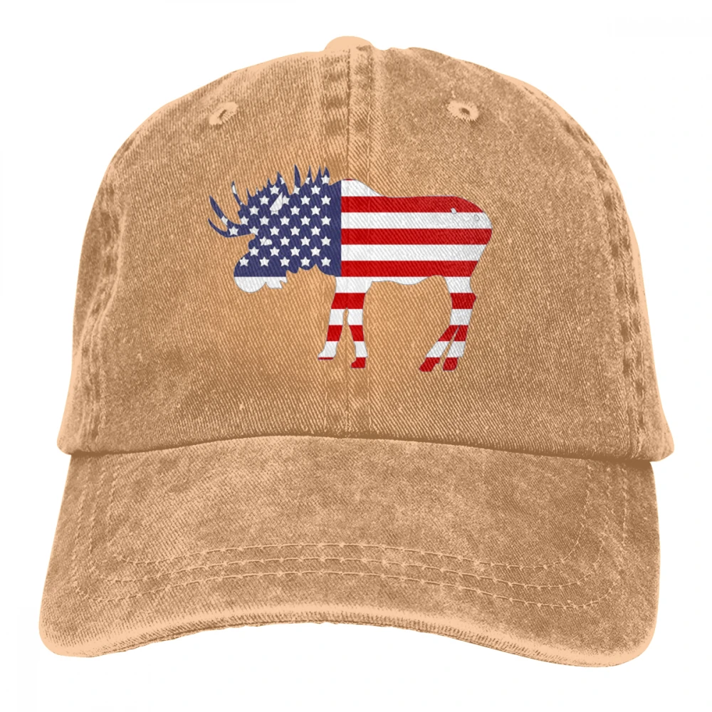 Американский флаг патриотический Moose Casquette глубокий Хизер унисекс Мужские Женские джинсовые бейсболка с ремешком кепки Регулируемый Гольф папа шляпа - Цвет: Хаки