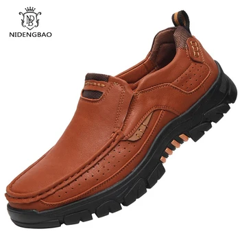 

New Spring Men Casual Shoes Leather Loafers Outdoor Men's Shoes Quality Split Leather Flat Moccasins Men Sneakers Big Size 39-48