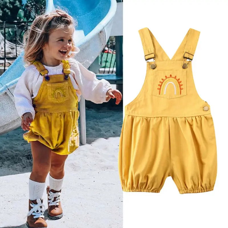 2020 New Yellow Overalls Toddler Kid Baby Girl Clothes Romper Jumpsuit