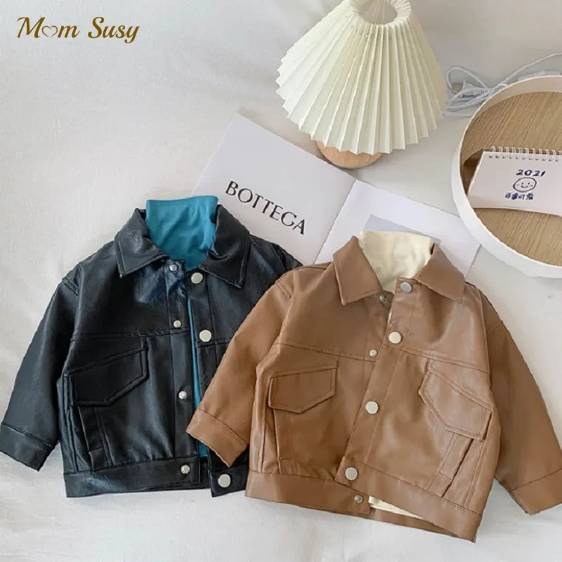Fashion Baby Girl Boy PU Leather Jacket Infant Toddler Child Coat Spring Autumn Blazer Outwear Brown Black Clothes 1-7Y | Детская одежда
