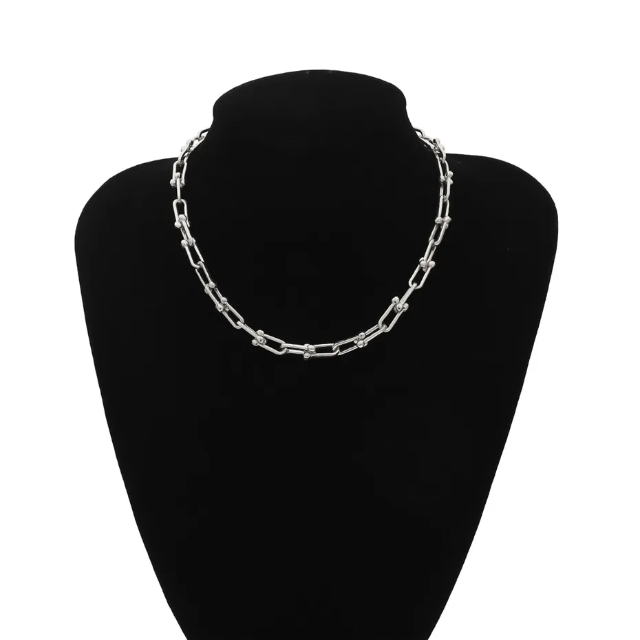 Silver Necklace Lacteo ожерелье-чокер в стиле панк с круглыми бусинами для женщин, ожерелье в стиле хип-хоп с перекрестными полыми цепочками, Очаровательное ожерелье, модное ювелирное изделие - Окраска металла: Silver Necklace