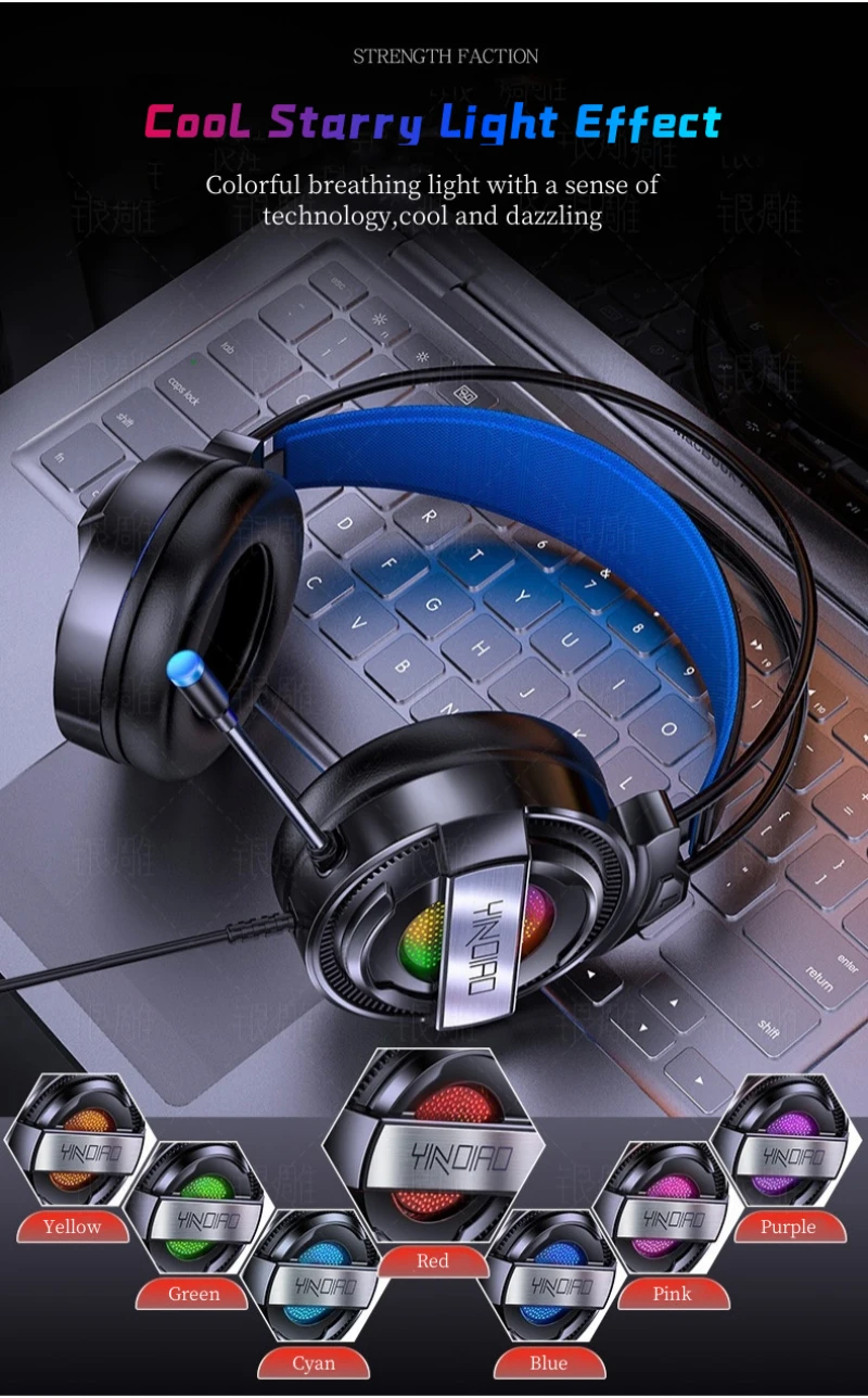 estéreo com fio usb microfone luz colorida