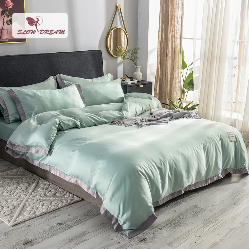 Slowdream Luxury Silk Green Bedding Set Comforter Duvet Cover