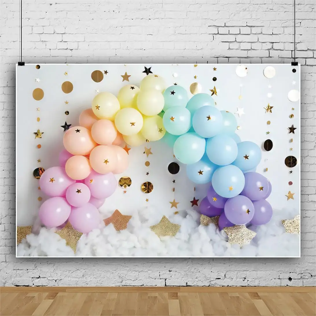 

Kids First Birthday Colorful Balloons Backdrops Photos 3D Background Decor for Portrait Photography Photocall Studio Props