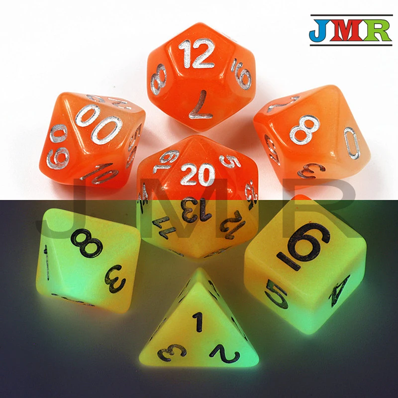 Смешивание Светящиеся Кости 7 шт./компл. D4 D6 D8 D10 % D12 D20 для DnD переносные игральные