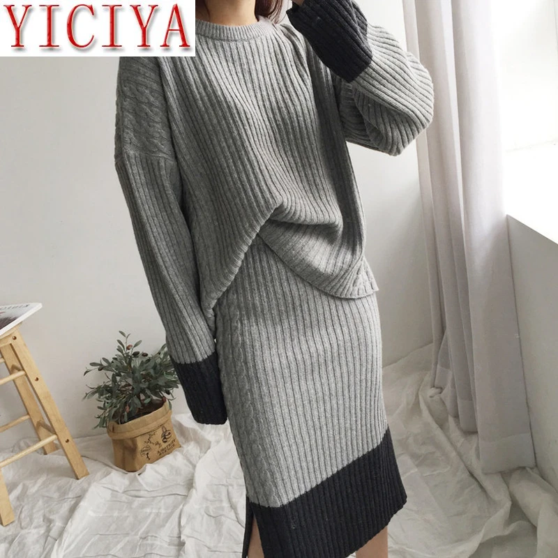 

Sweater Knitting Skirt For Women Outfits Loose Plus Size Set Warm Thick Pullovers 2 Piece Set Woman Knit Suit Winter Clothing