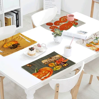 

Halloween gifts Kitchen Placemat Coaster Dining Table Mats Cotton Linen Pad Bowl Cup Mat 42*32cm Home Decorred Pumpkin mat