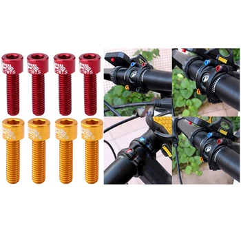 

8Pcs Rust-Resistance MTB Road Mountain Bike Bicycle Headset Stem Bolts Screws Replacement - Red,Gold