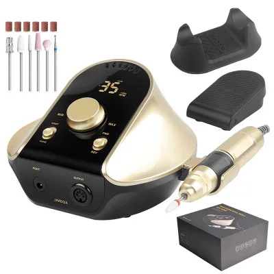 Elegant Gold Nail Drill 35000RPM 45W Professional Manicure Machine Electric Nail Art Drill File Pedicure Equipment With Cutters JMD306-Gold
