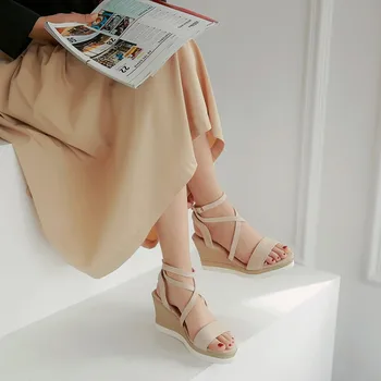 

Oversized Shoes 11 12 wedges shoes for women sandals women shoes woman ladies summer Fashionable cross-heeled Roman sandals