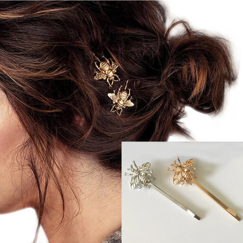 Women's Fashion Style Girl Exquisite Gold Silver Bee Hairpin Side Clip Hair Accessories Headwear  Hair Sticks