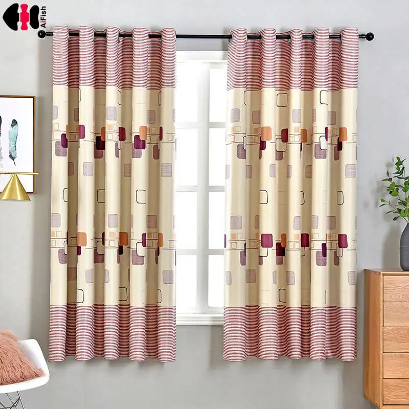 

1 piece W100xL200cm Geometric Square Print Curtains for Study Room Customized Height Small Mini Window Balcony Cortinas M108C