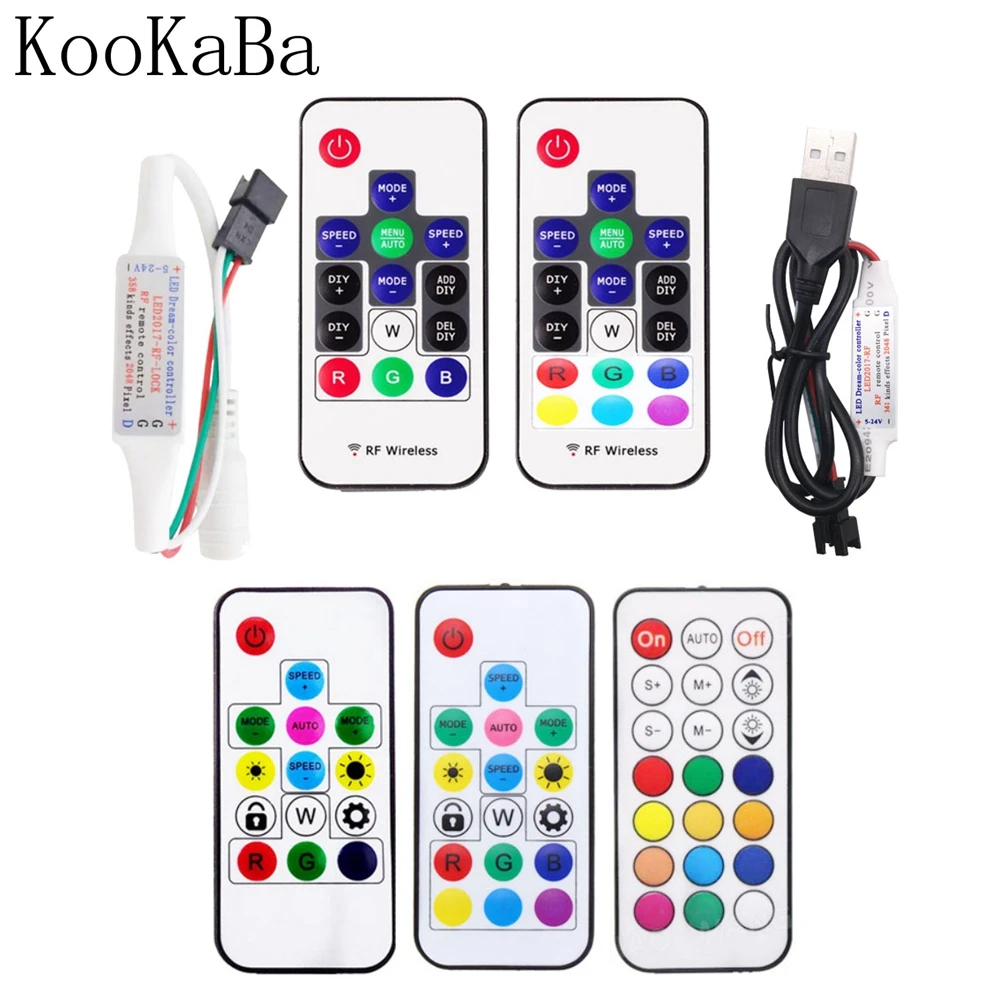 

USB/DC MINI 3Keys RF 14/17/21Keys LED Pixel Strip Light Controller For WS2811 WS2812B SK6812 1903 With Remote Controller DC5-24V