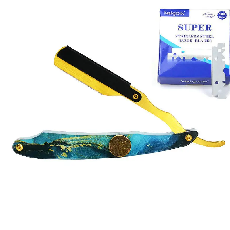

Professional Barber Hair Shaving Razor Straight Edge Folding Knife Straight Razor with 100PCS Shaving Blade