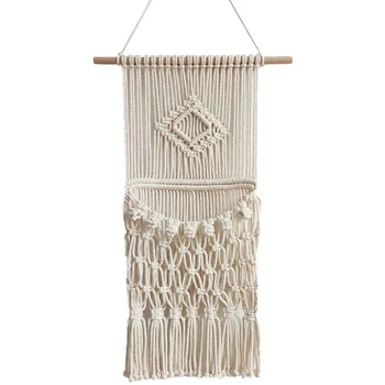 

azine Storage Organizer Holder Wall Hanging Bohemian Bag Wall Mount Cotton Woven Hanging Pocket Boho Home Decor