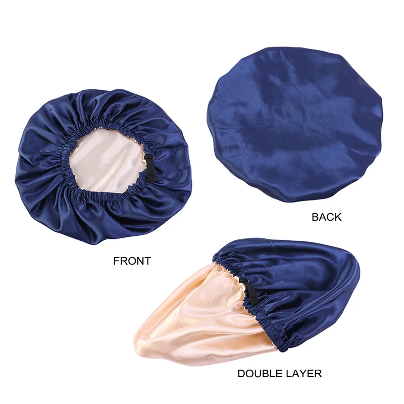 New Reversible Satin Bonnet double layer adjustable size Sleep Night Cap Head Cover Bonnet Hat for For Curly Springy Hair Black ladies head wraps