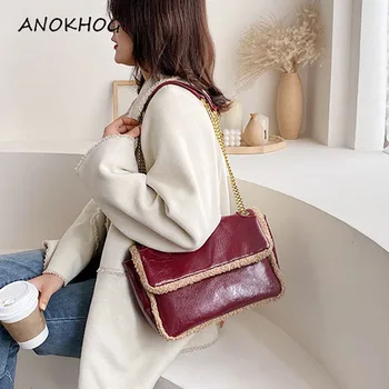 

Big Capacity Vintage Women Shoulder Bags Double Straps Metal Chain Woolen Patchwork Crossbody Bag Handbags B695