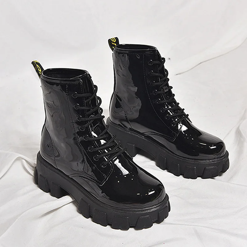 2022 New Punk Women Boots Platform Shoes Ankle Martin Boots Black Patent  Leather Shoes Woman Winter Autumn Boots Ladies|Ankle Boots| - AliExpress