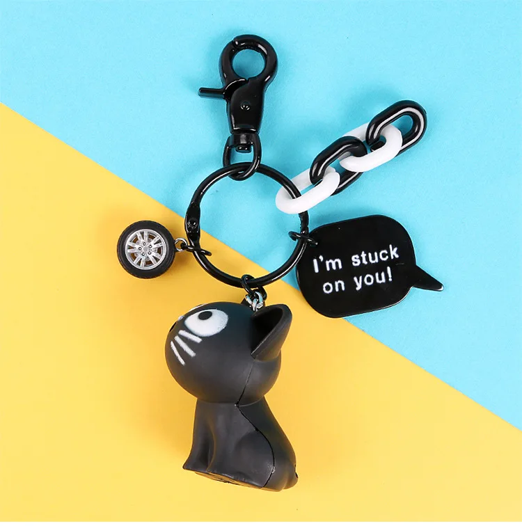 

Fashion Cute Cartoon Black Cat Pendant Key Rings Kitten Cat Key Chain Make A sound Car Bag Keychains Creative Jewelry Gift