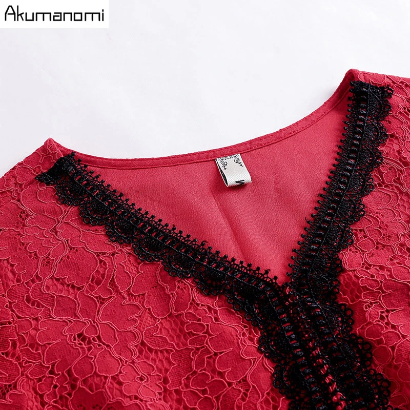 Осенне-весеннее кружевное платье плюс размер 5xl-l красное с v-образным вырезом три четверти рукав женское вечернее платье халат Femme Vestidos De Verano