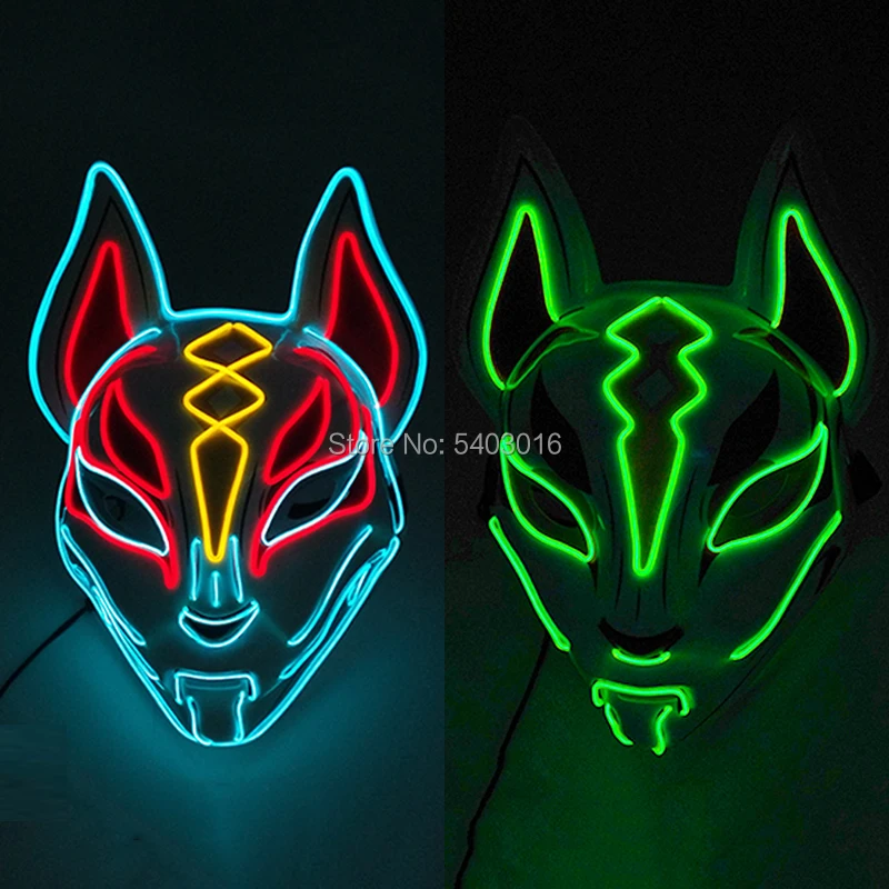 

LED Light Fox Mask Neon Japanese Cosplay Mask Halloween Party Rave Dance DJ Payday Costume Props Glow In Dark